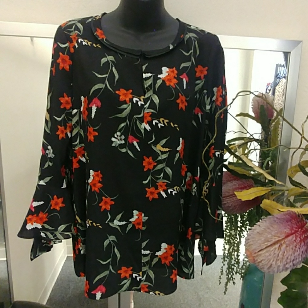 Mika Mindel Floral Blouse with Flared Sleeves
